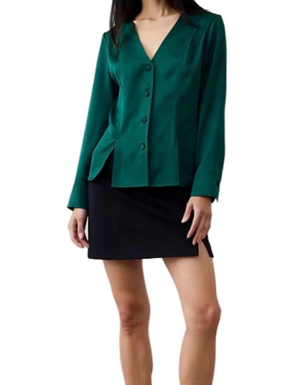 Banana Republic Emerald Green V-Neck Button Front Blouse, Size 4